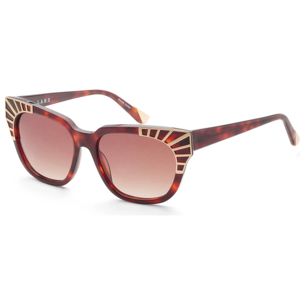 L.A.M.B. Women's Brown Tortoise Cat Eye with Gold Metal Sunglasses New with Case